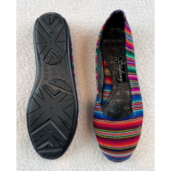 (NWOT) STEFANY • Peruvian Rainbow Striped Fabric Rounded Toe Ballet Flats - Picture 4 of 16